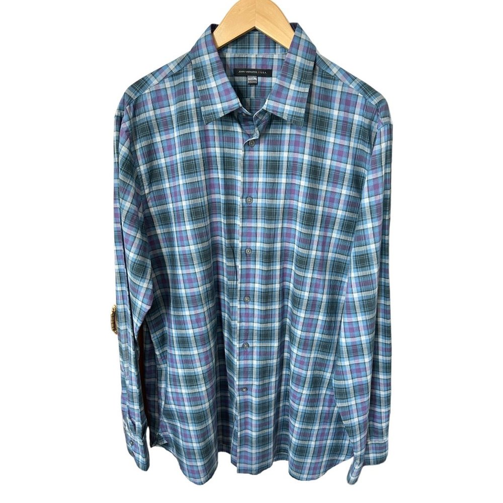 John Varvatos Star USA Blue Plaid Cotton Casual Button Shirt